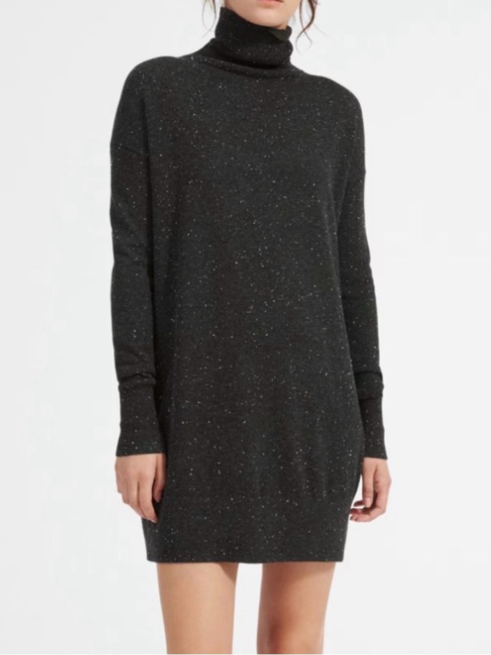 Everlane the cashmere turtleneck mini sweater dress mid grey donegal Sz Xs soft